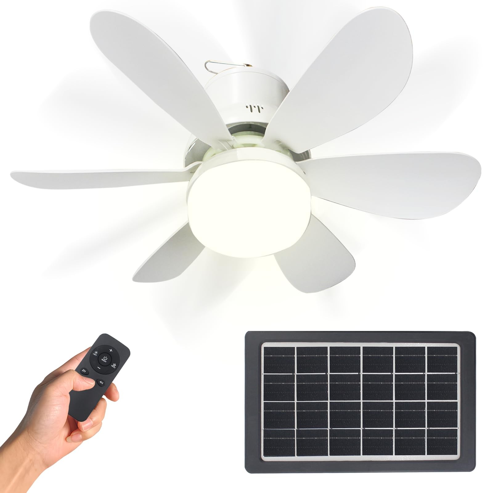 17.3in Solar Ceiling Fan Light, Small Solar Powered Rechargeable Ceiling Fan ...