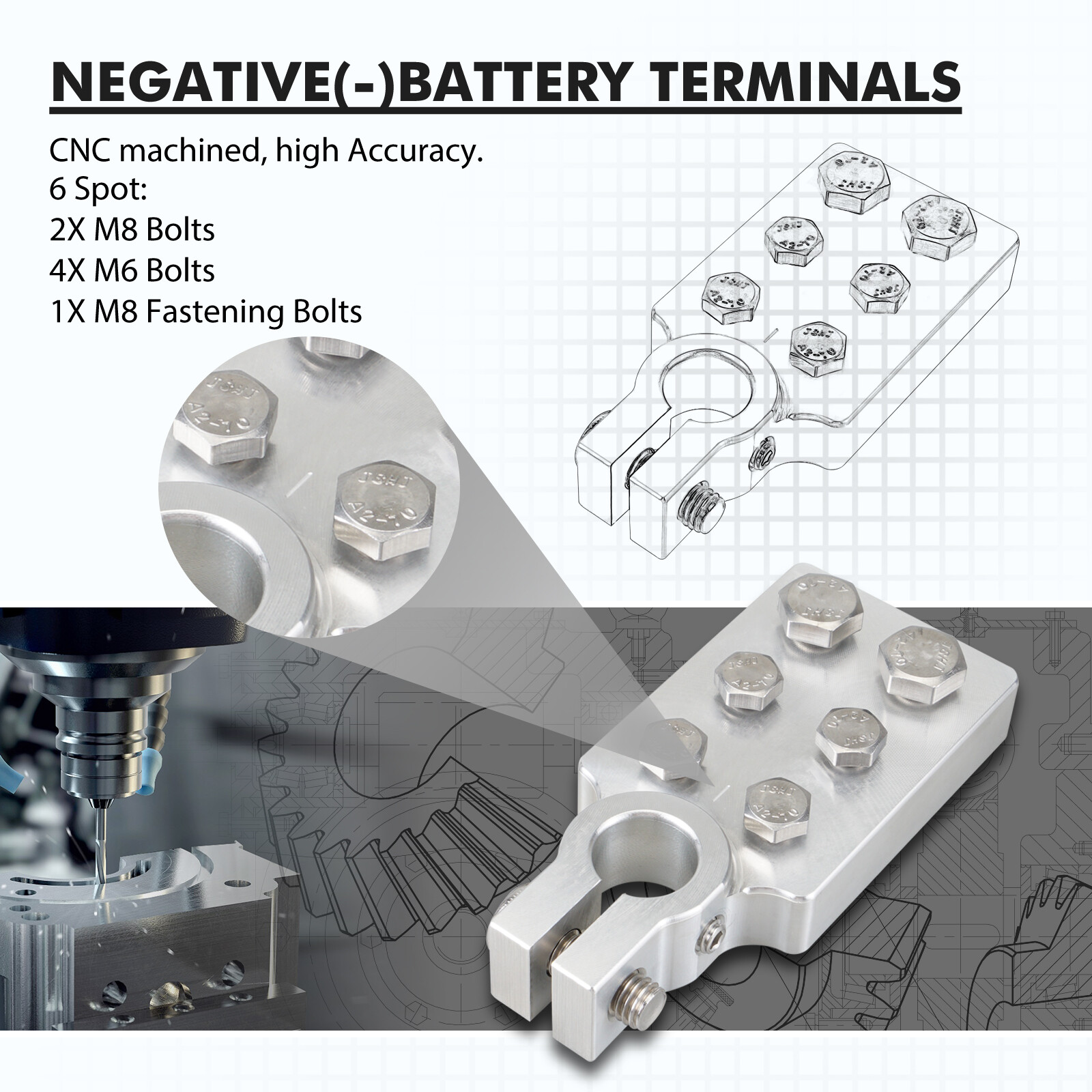 For Car Audio 6 Spot Flat Multi Connection Battery Terminals For SAE Post