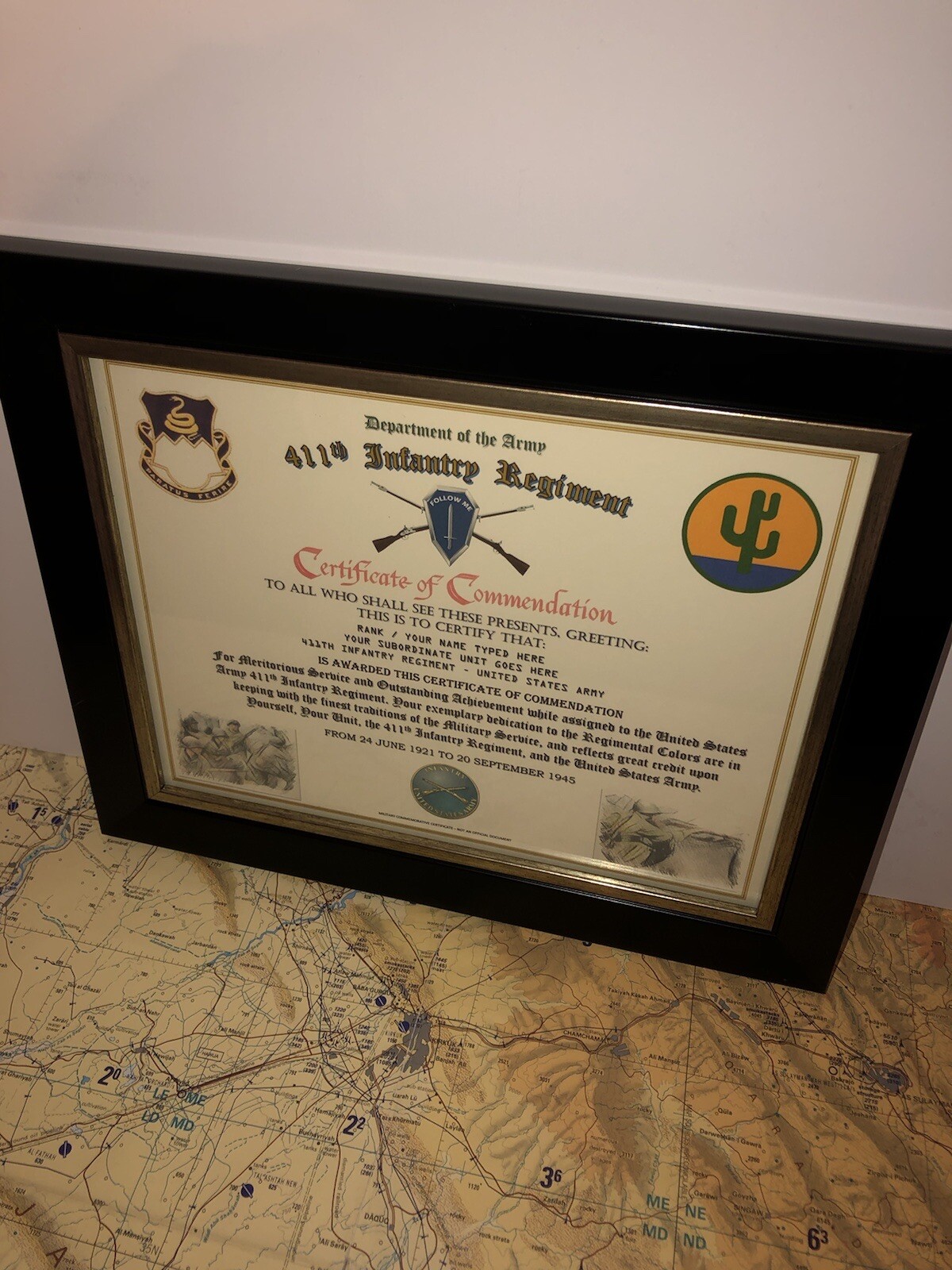 411TH INFANTRY REGIMENT / COMMEMORATIVE - CERTIFICATE OF COMMENDATION