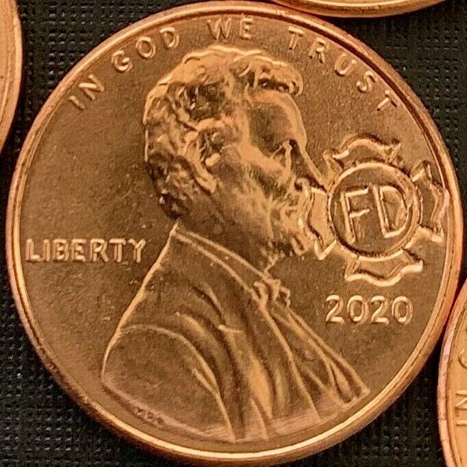 2020 US Firefighter Cross Counterstamp Imprint Lincoln Cent First Responder Fire