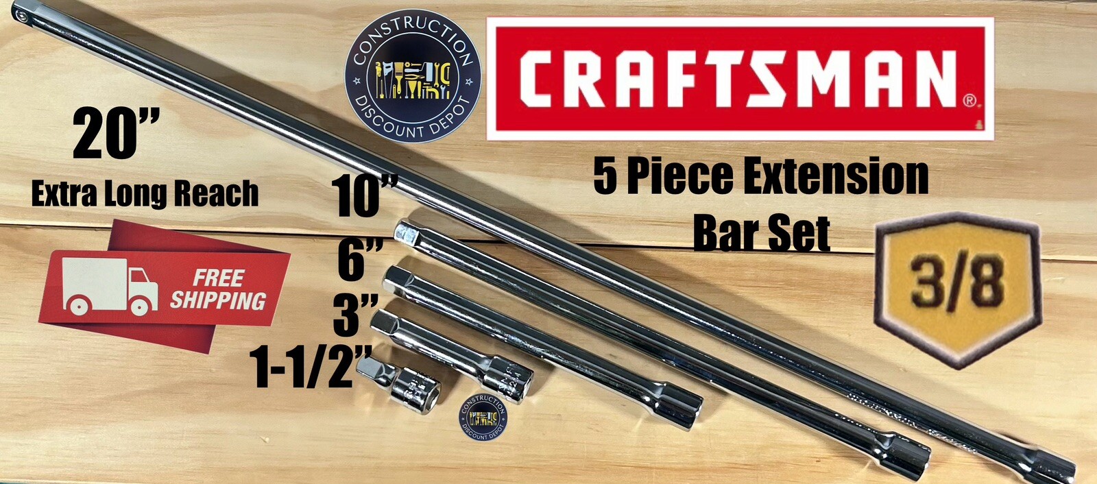 Craftsman 3/8" Drive Socket Extension Bar Set Includes 20" 10" 6" 3" 1-1/2"