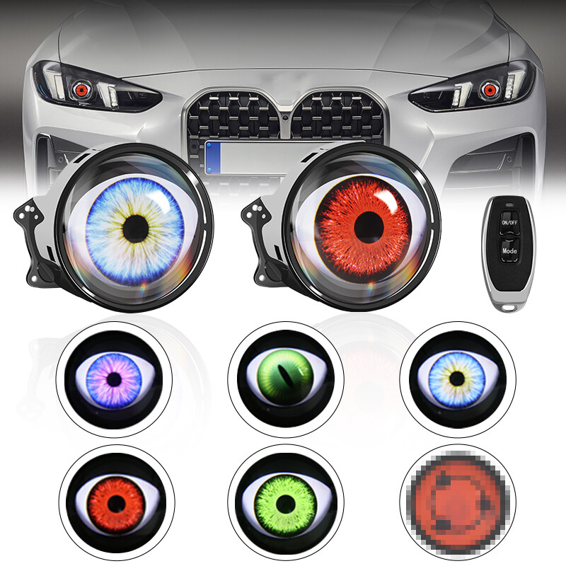 2025 12V LED Dynamic Devil Eyes Lights Car Remote Control Headlight Retrofit Kit