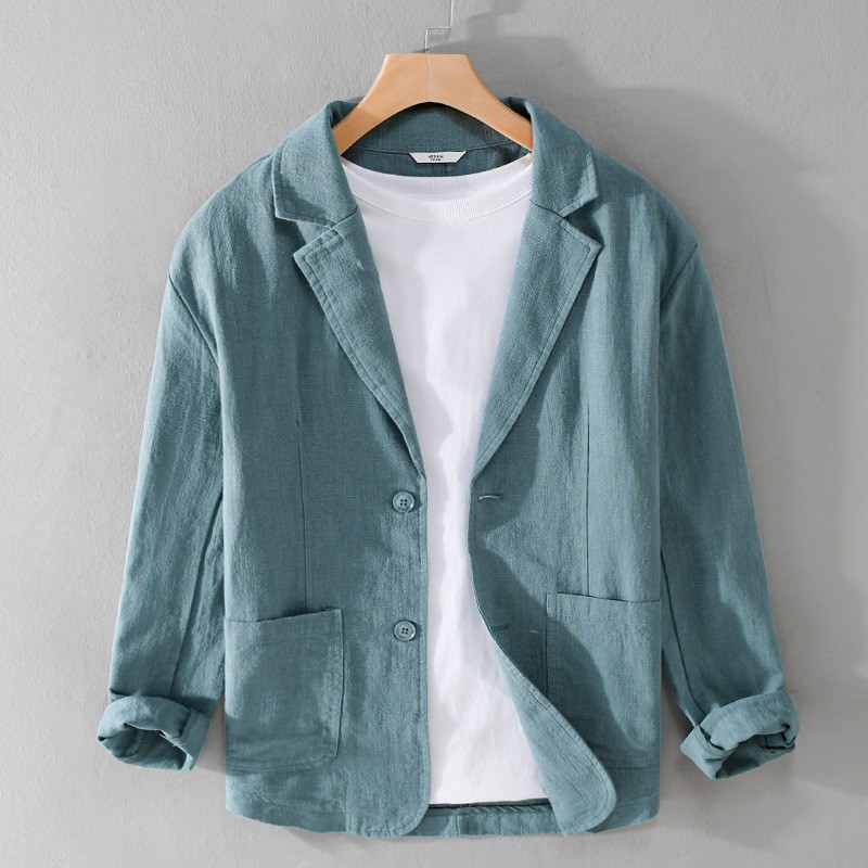 Spring and Autumn Men Striped Long-Sleeved Casual Suit Linen Loose Youth Jacket