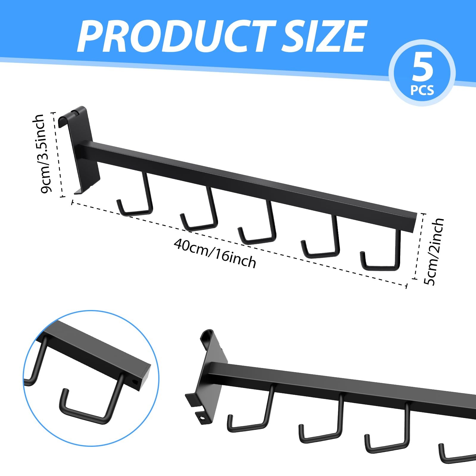 5 Pack Gridwall Waterfall Faceout With 5 Hooks - Clothes Hanger, Rectangular ...