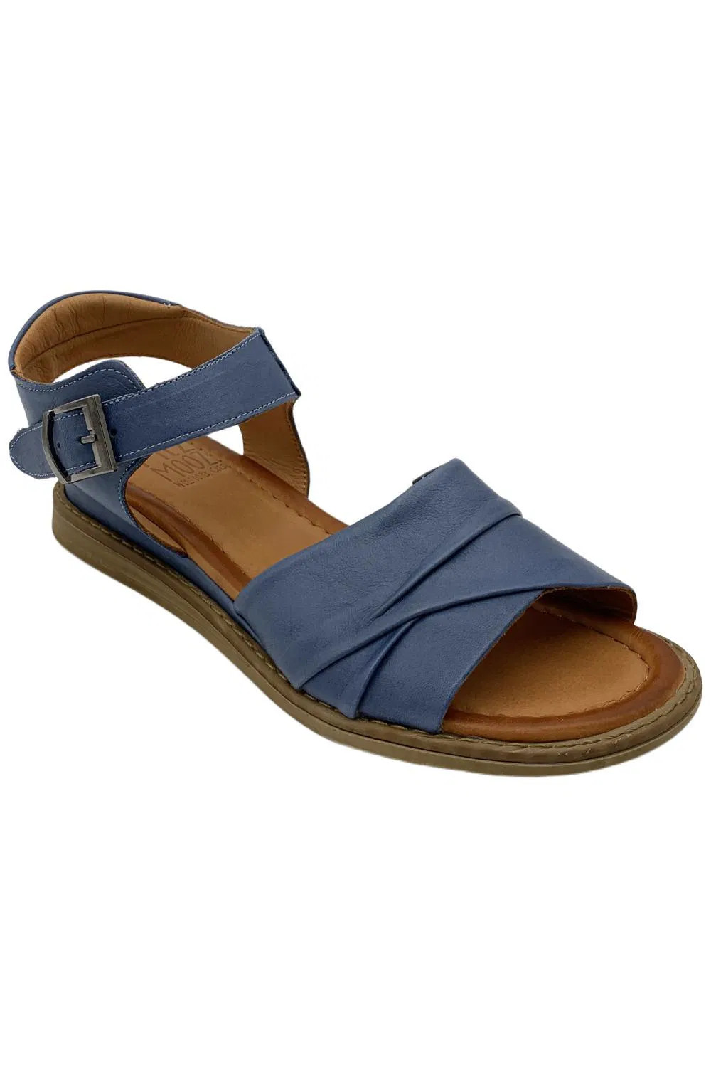 Miz Mooz Women's Haley Leather Adjustable Low Wedge Sandals Jeans