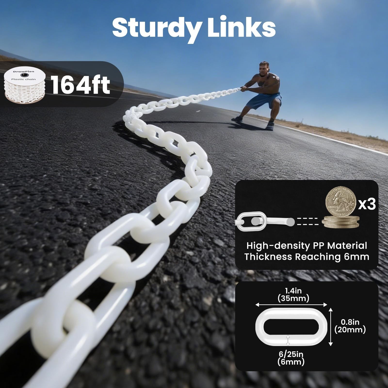 White Plastic Chain Links, 164Ft Plastic Safety Chains | Large Plastic Chain ...