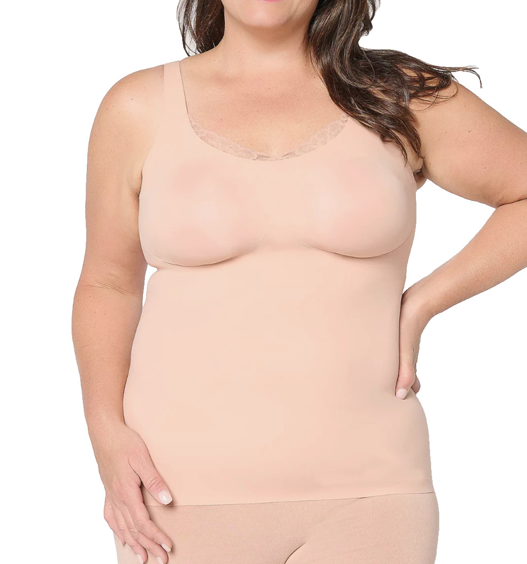 Evelyn & Bobbie~Lace Trimmed V-Neck Seamless Bra Cami~X-Large~Salt~A704715
