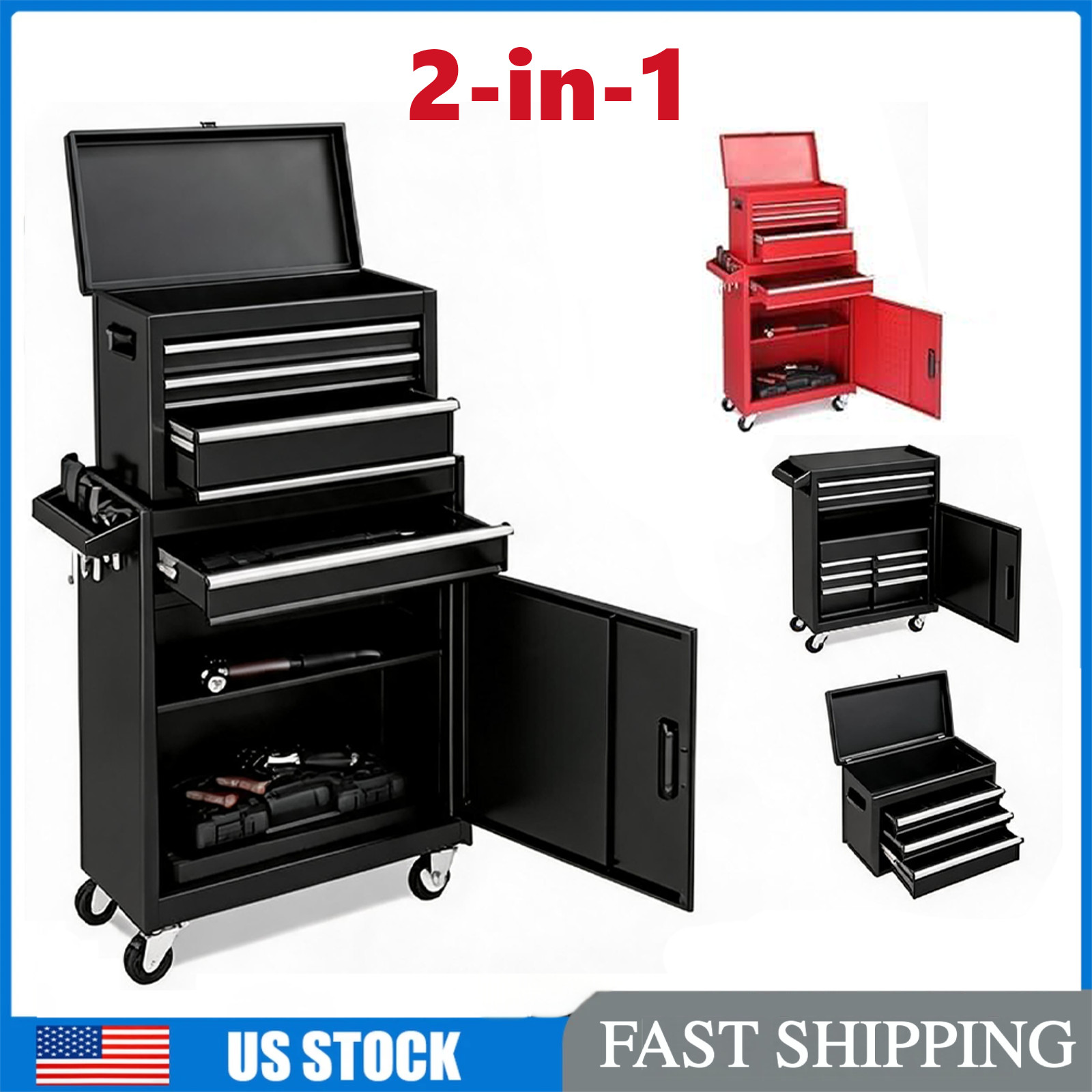 4-Drawer Heavy-Duty Rolling Tool Chest Cabinet Detachable Tool Box w/ Wheel Lock