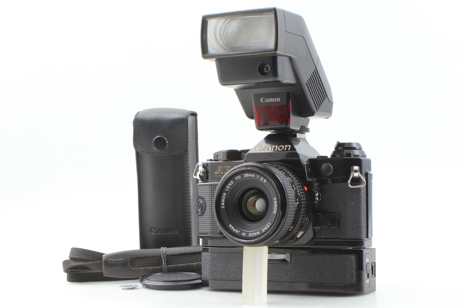 [NEAR MINT W/Flash] Canon AE-1 Black SLR Camera W/ Lens FD 28mm f/2.8 From JAPAN