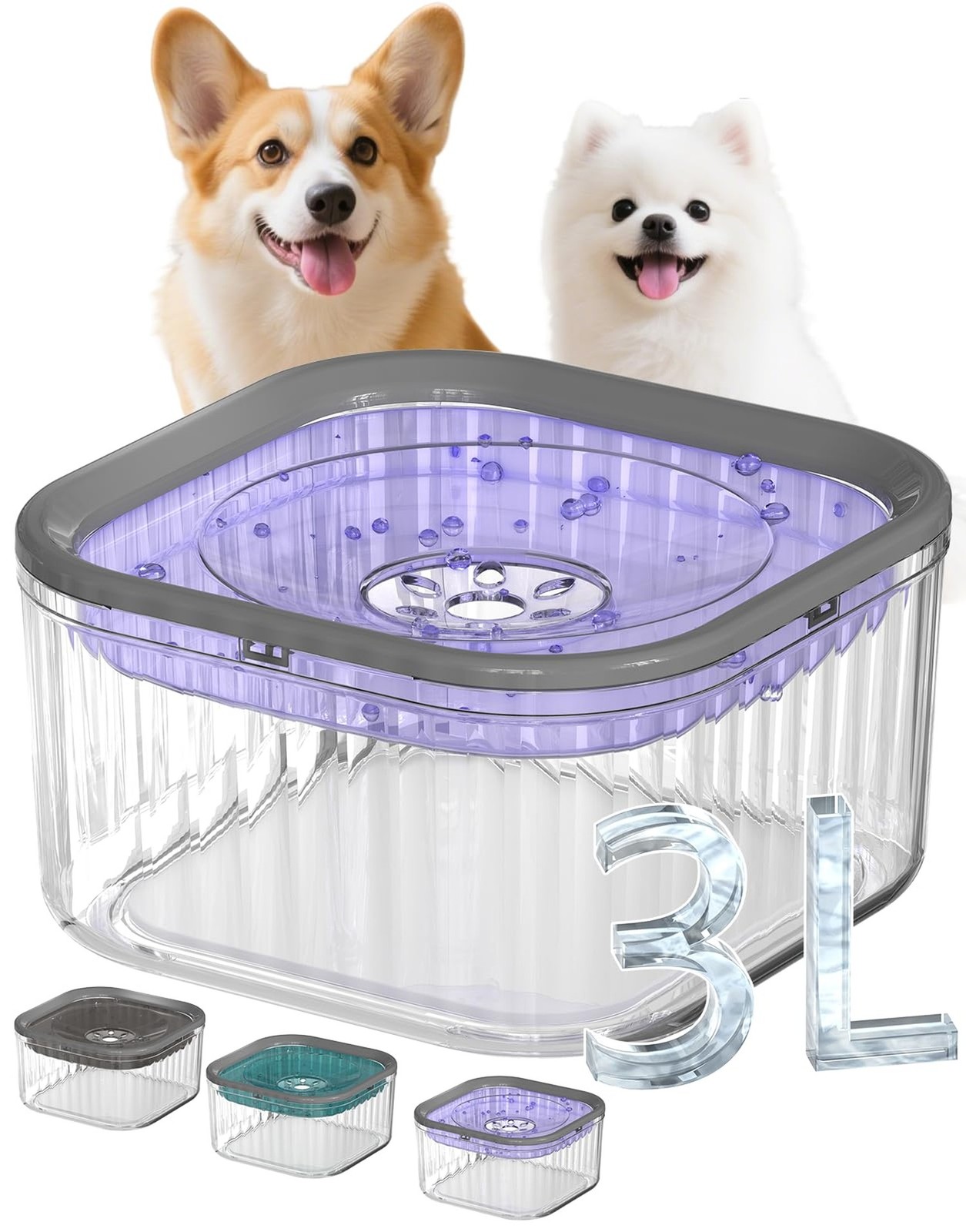 3L Dog Water Bowl No Spill 101oz Large Capacity Spill Proof Slow Drinking Wat...