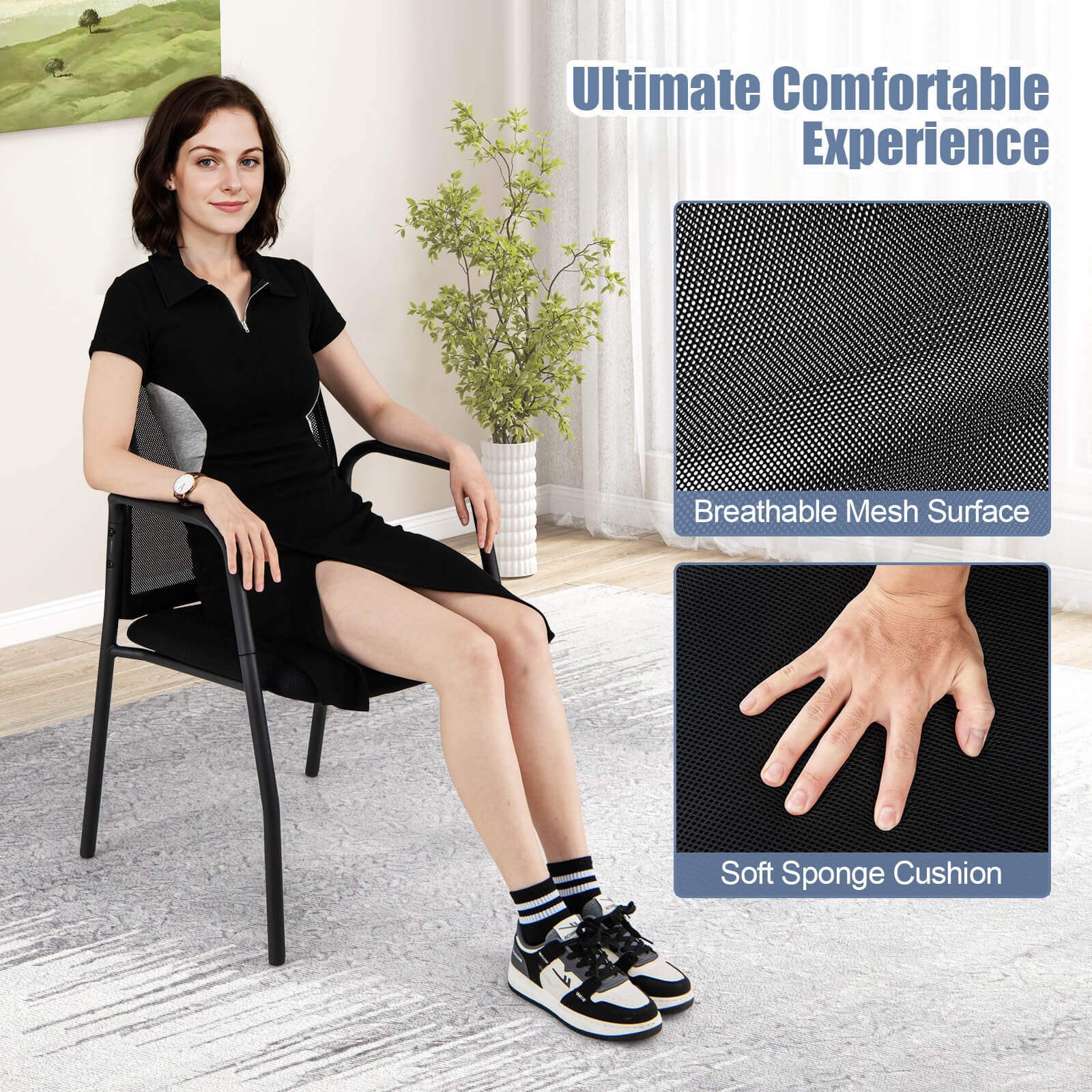 Meeting Room Chair Set of 2 Waiting Room Chairs w/ Ergonomic Backrest & Armrests