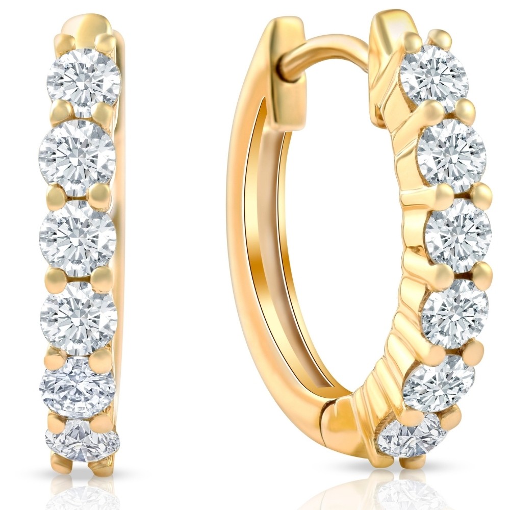 F/VS .75 cttw Lab Grown Diamond Hoops 10K Yellow Gold 1/2" Tall