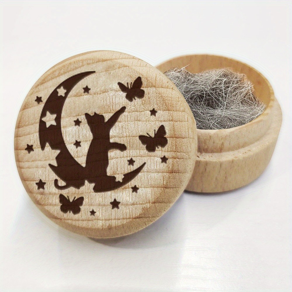1pc Beech Wooden Engraved My First Curl box for Shower Birthday Party Cat Shape