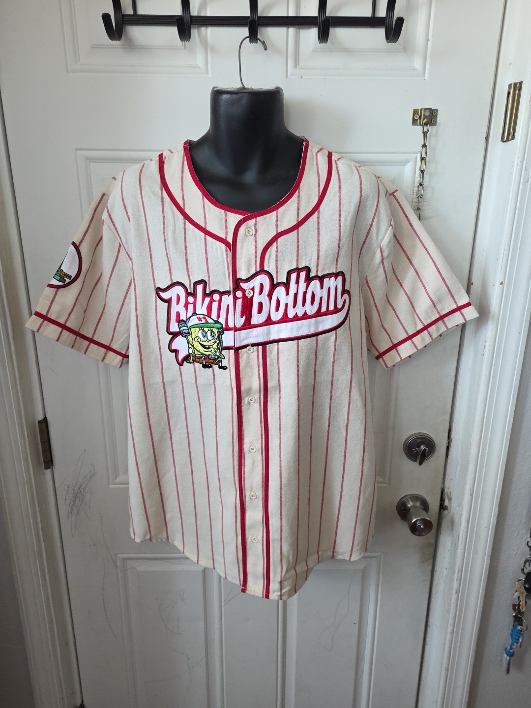 Spongebob Squarepants Bikini Bottom Striped Baseball Jersey Large NWT (M2)