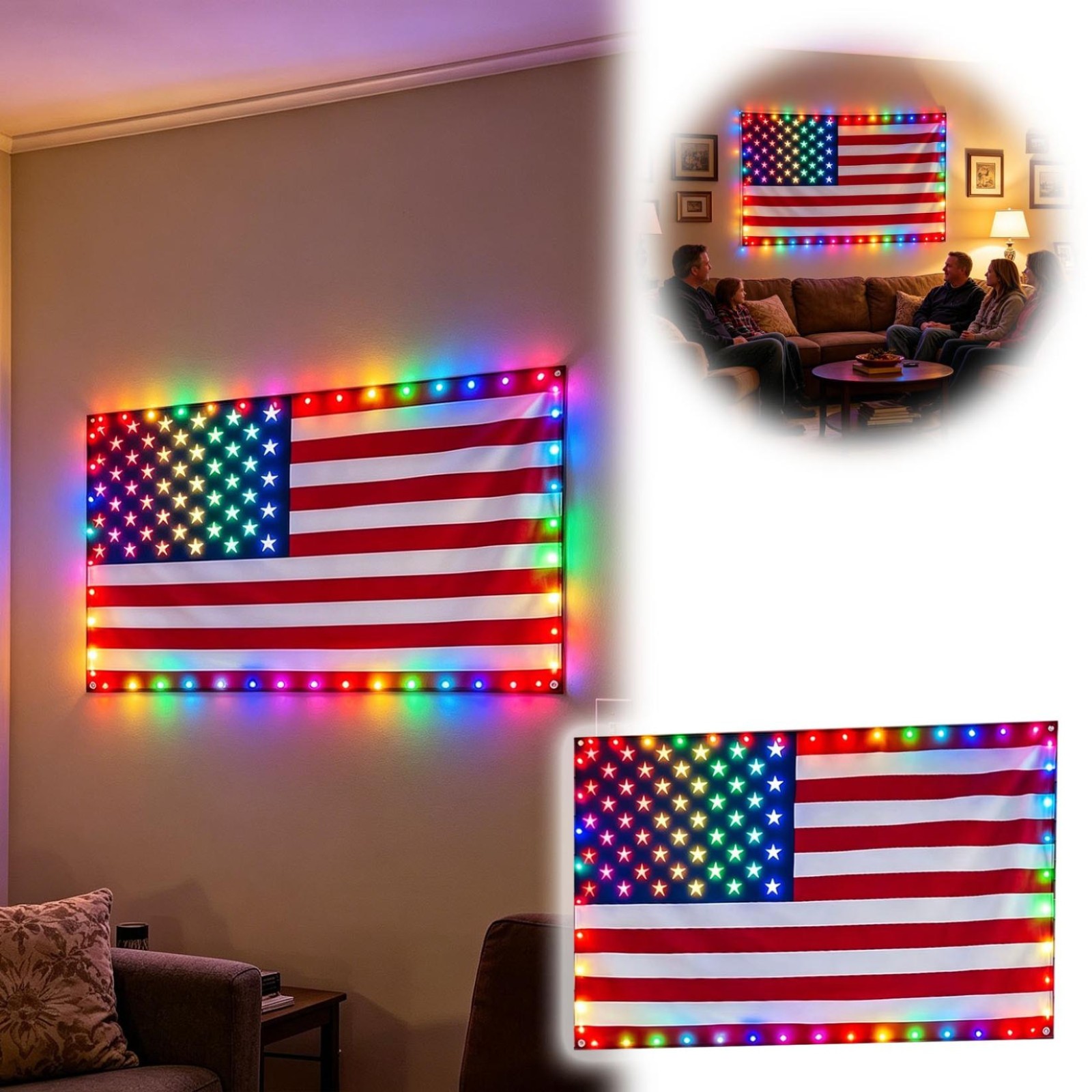Smart Lighted American Flag LED Light Up Patriotic Flags for Wall Bedroom Decor