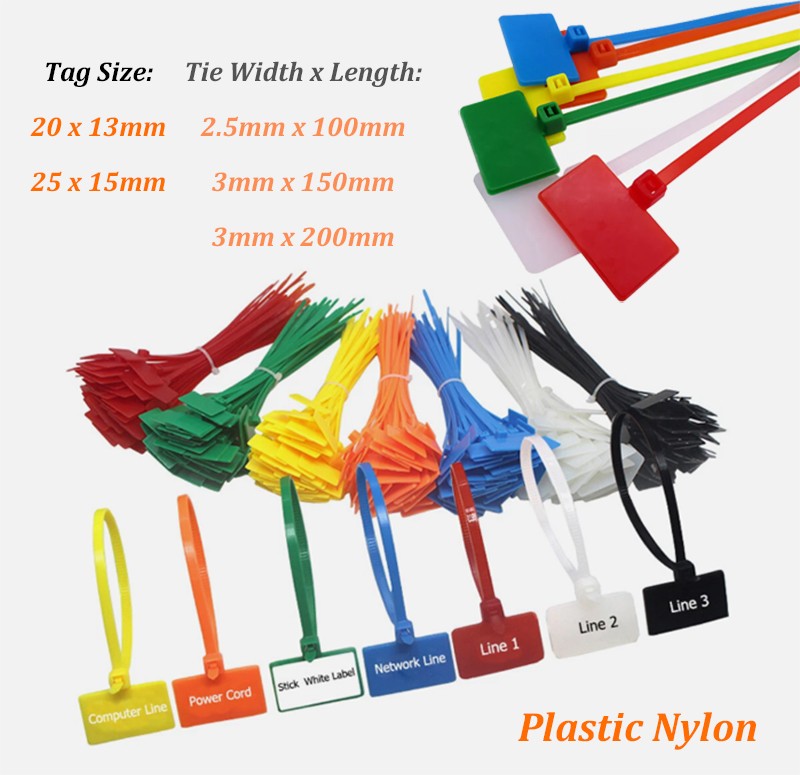 Plastic Marker Cable Tie Nylon Tag Zip Wraps Tags Write On Label 100/150/200mm