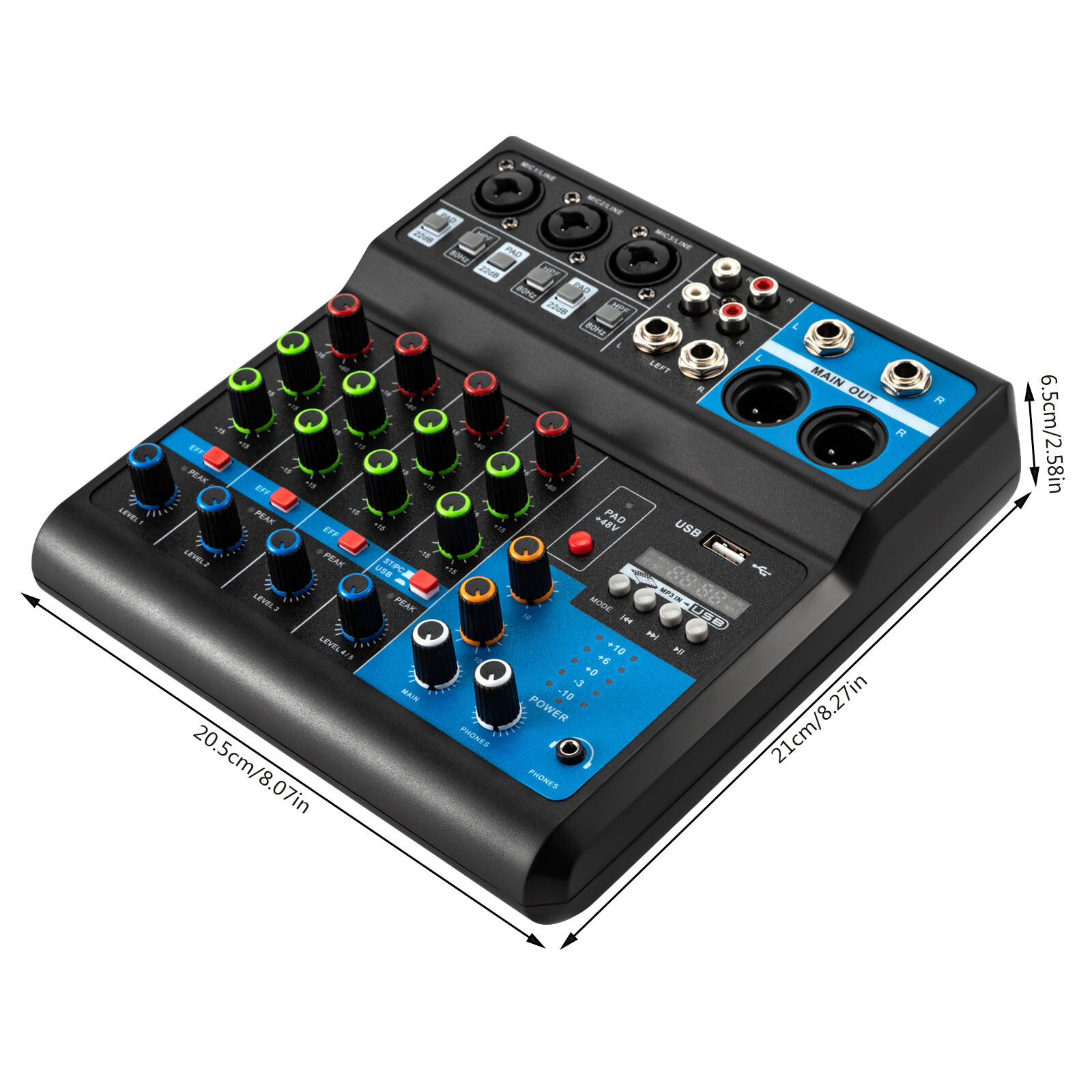 5Channel Mixing Console Live Studio Audio DJ Mixer Sound Board USB Interface New