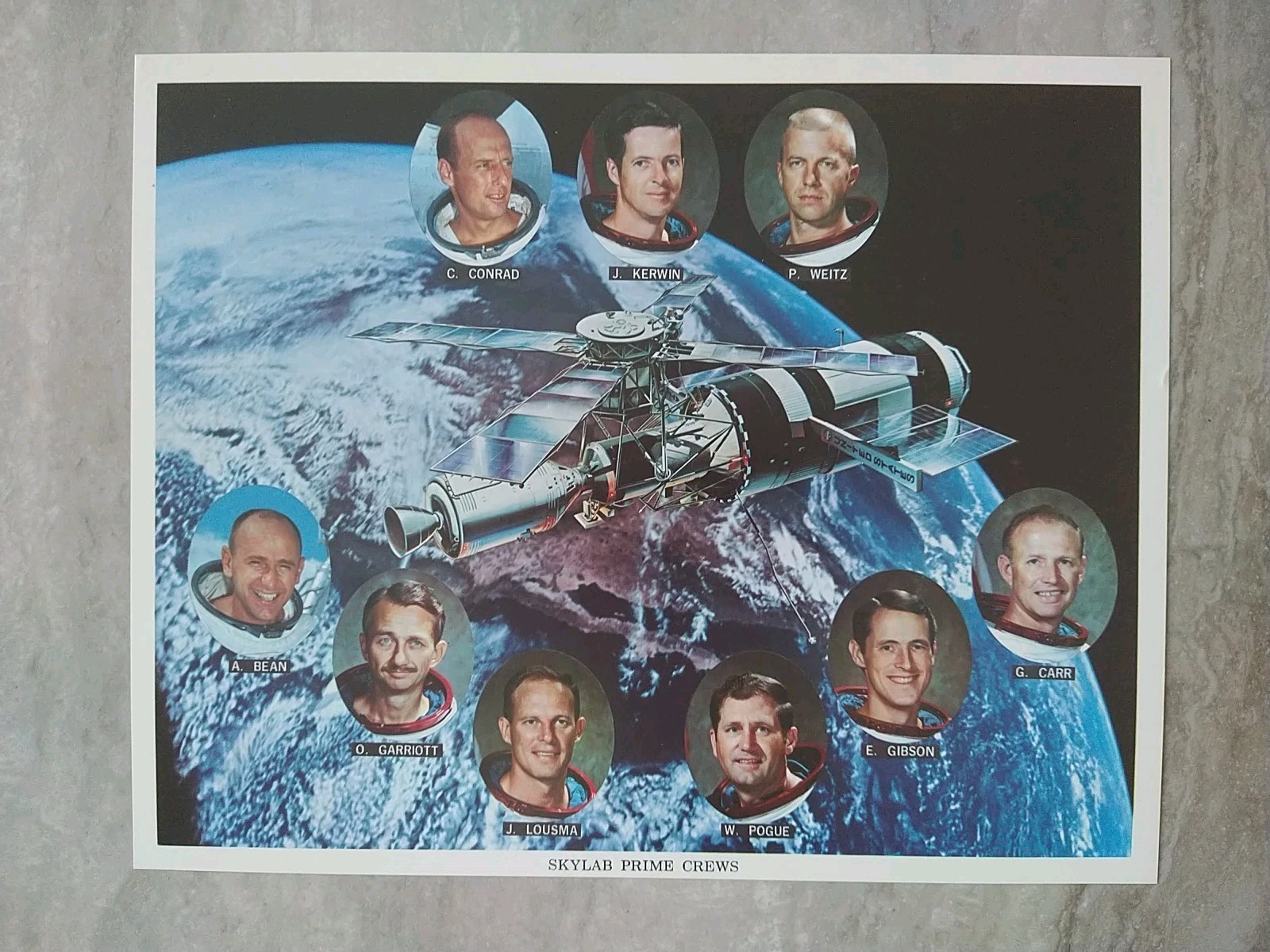 NASA 1972 Skylab Prime Crews lithograph with mission facts 8x10, Great Condition