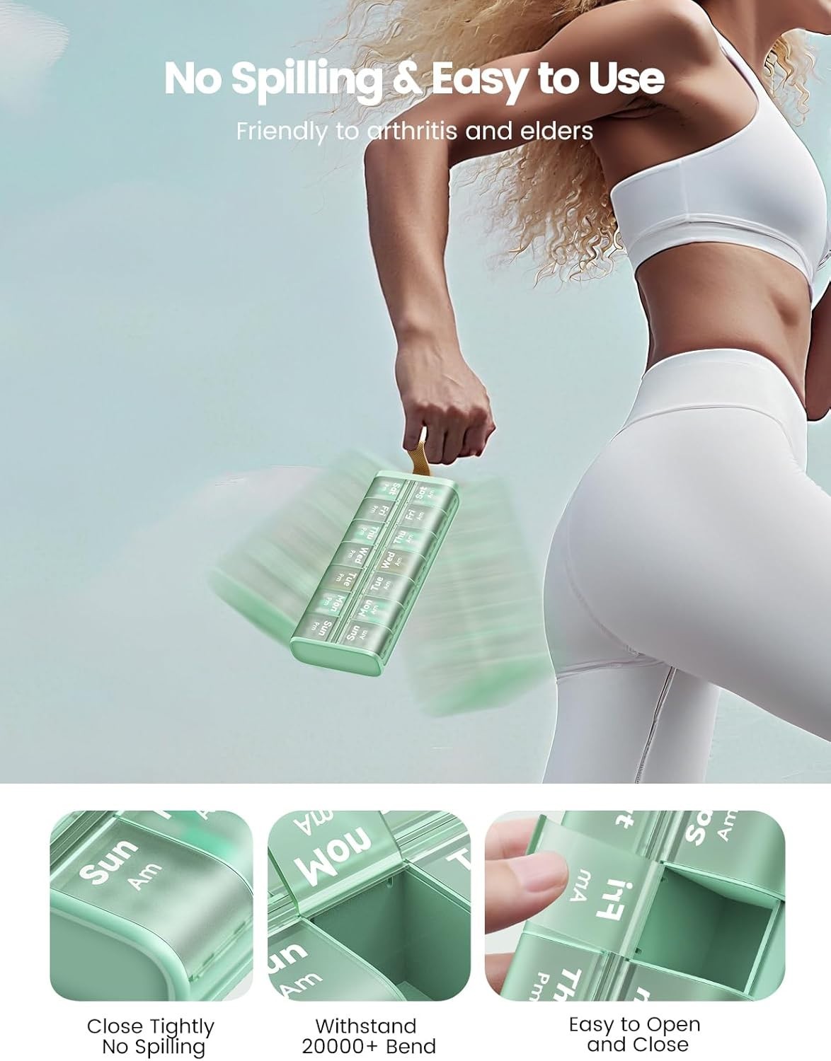 Weekly AM PM Pill Organizer 7 Day 2x Daily Large Box w/ Handle Moisture-Proof