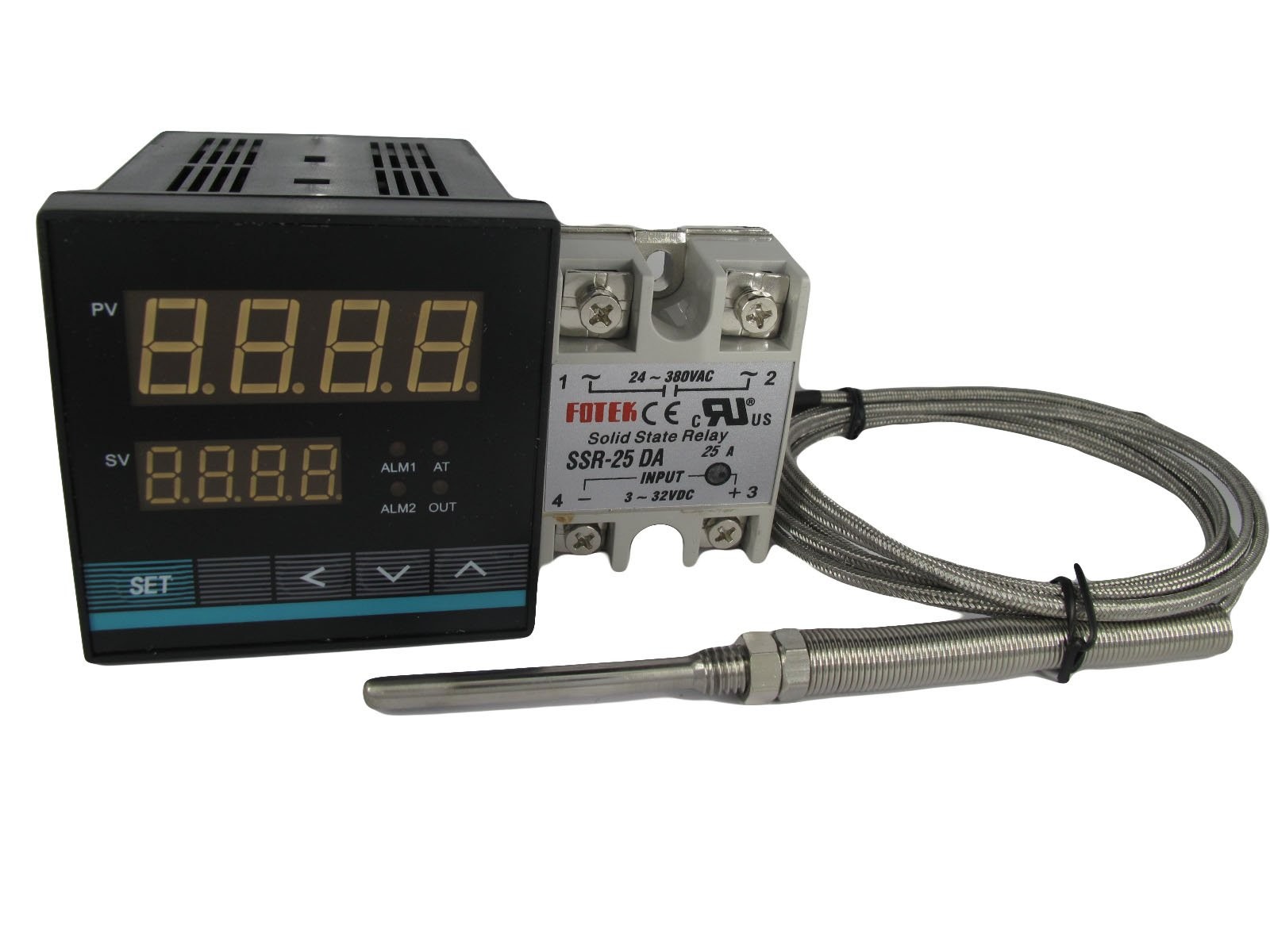Universal PID Temperature Controller Solid State Relay K Type Probe 2 Alarms