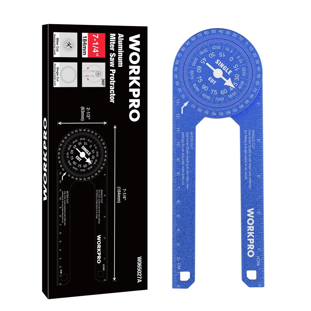 WORKPRO Miter Saw Protractor 7.3-in Angle Finder Featuring Laser Engraved Scales