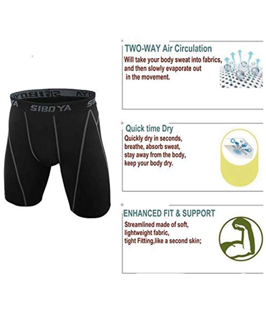 Siboya Men's Compression Shorts 2 Pack Cool Dry Workout Training Running Tights