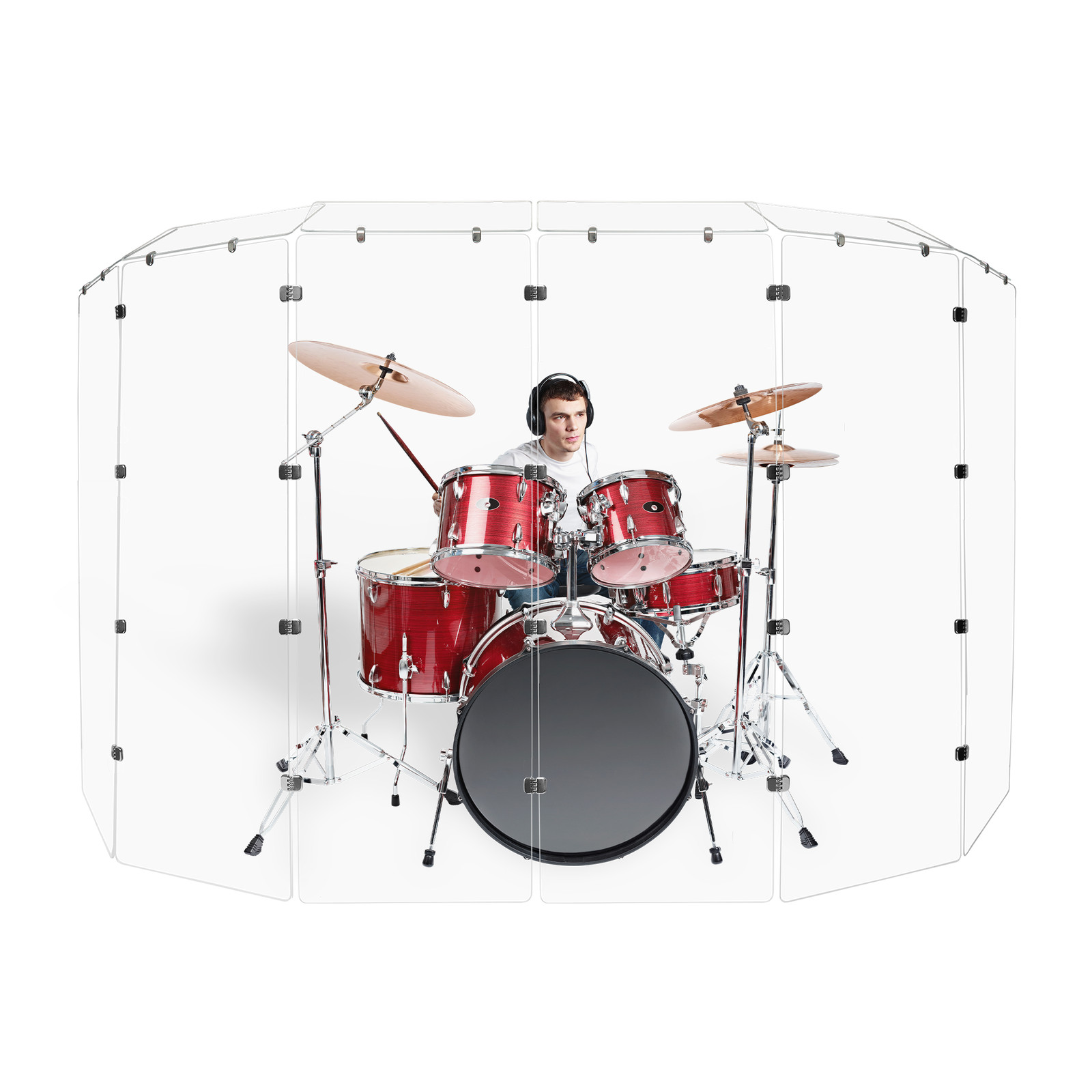 PENNZONI Drum Shield 6ft Acrylic Panels w/ Deflector & Bright Chrome Hinges