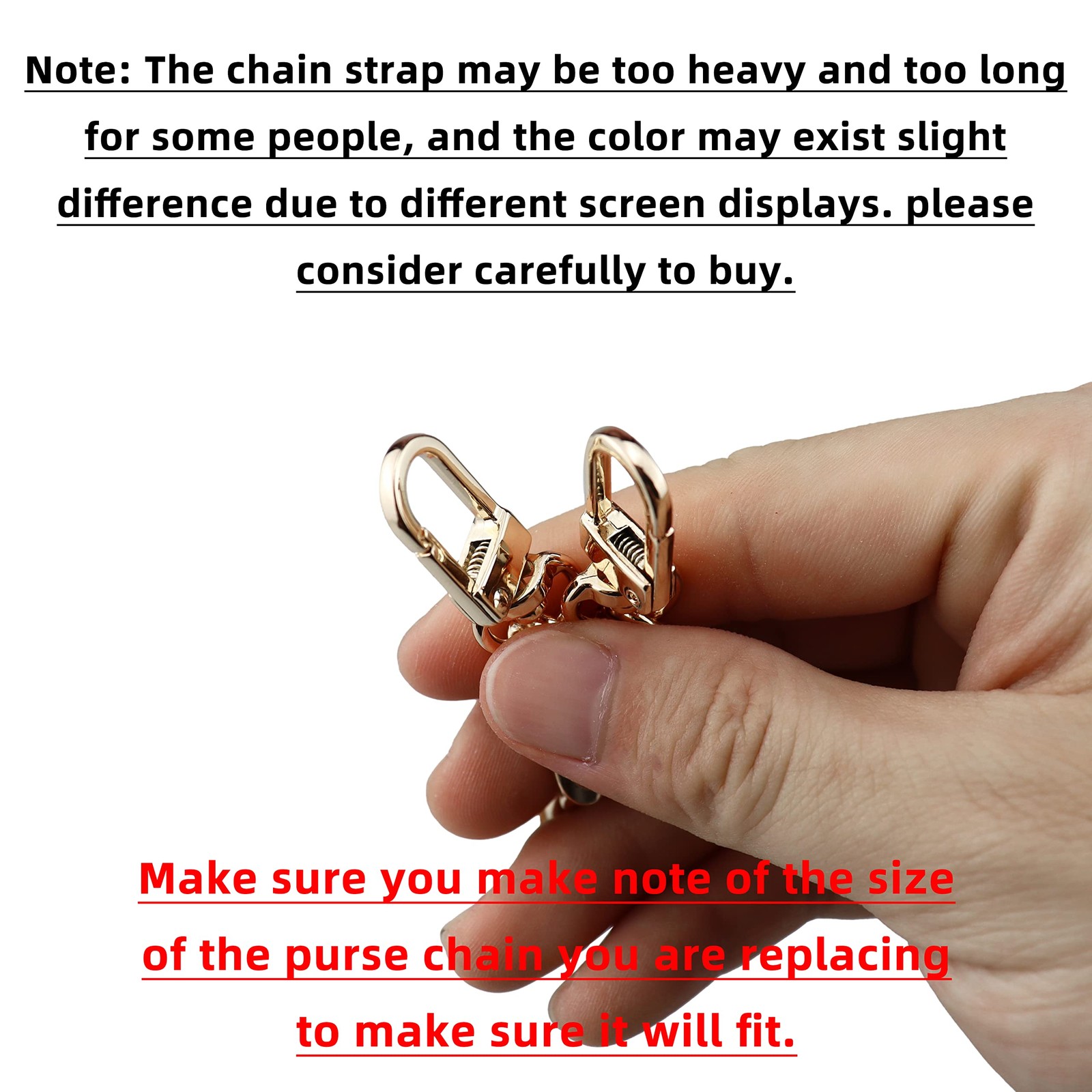7.9" (20cm) Purse Chain Strap Extender, Sturdy Flat Iron Replacement Chain wi...