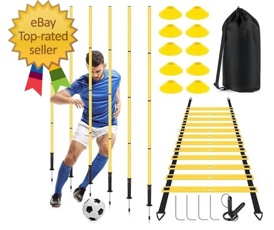 Soccer Agility Training Equipment: 6 Soccer Agility Poles, 20ft Agility Ladder,