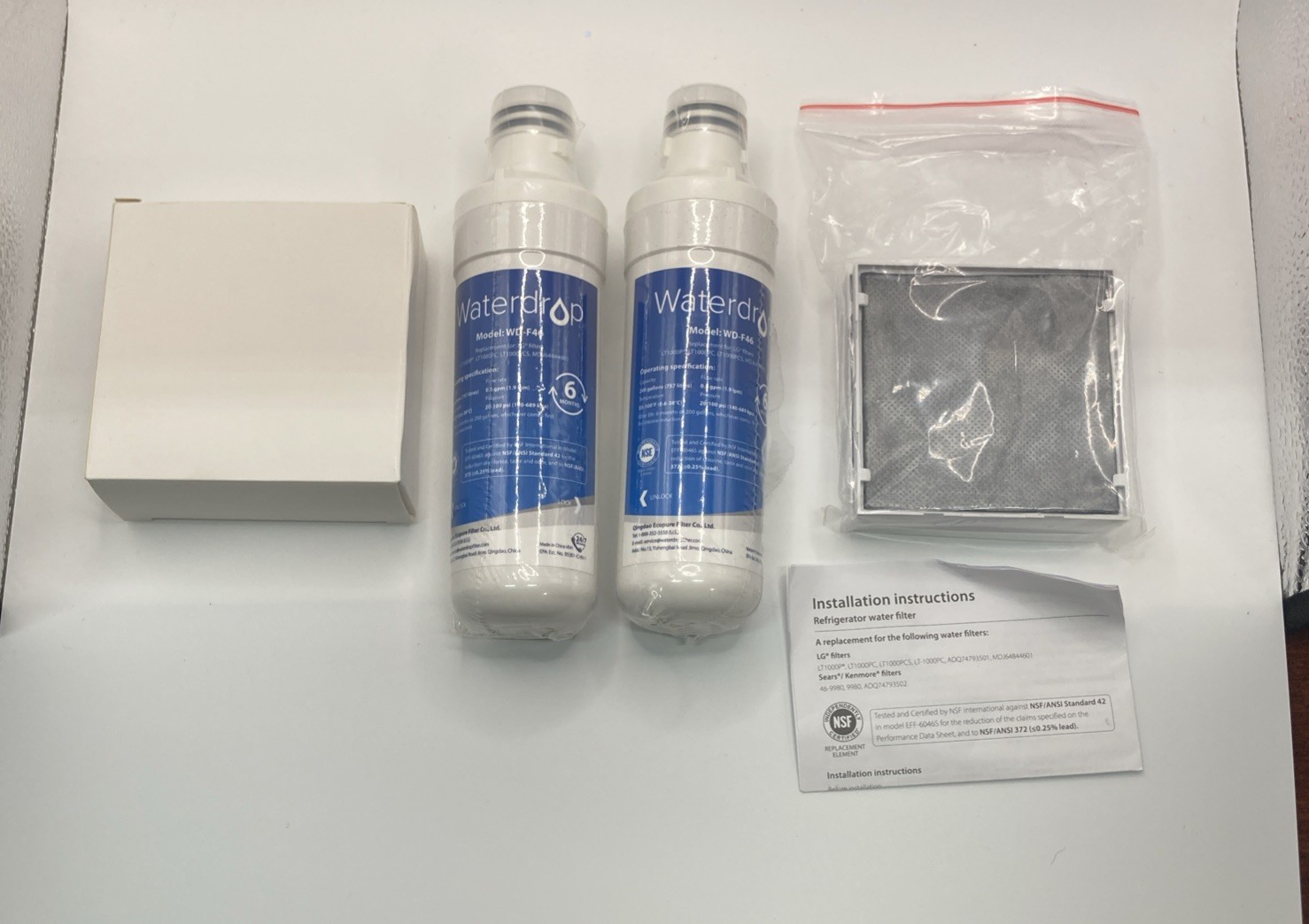 Waterdrop WD-F46 Water Filter 2-Pack + 3 Air Filters - New Sealed