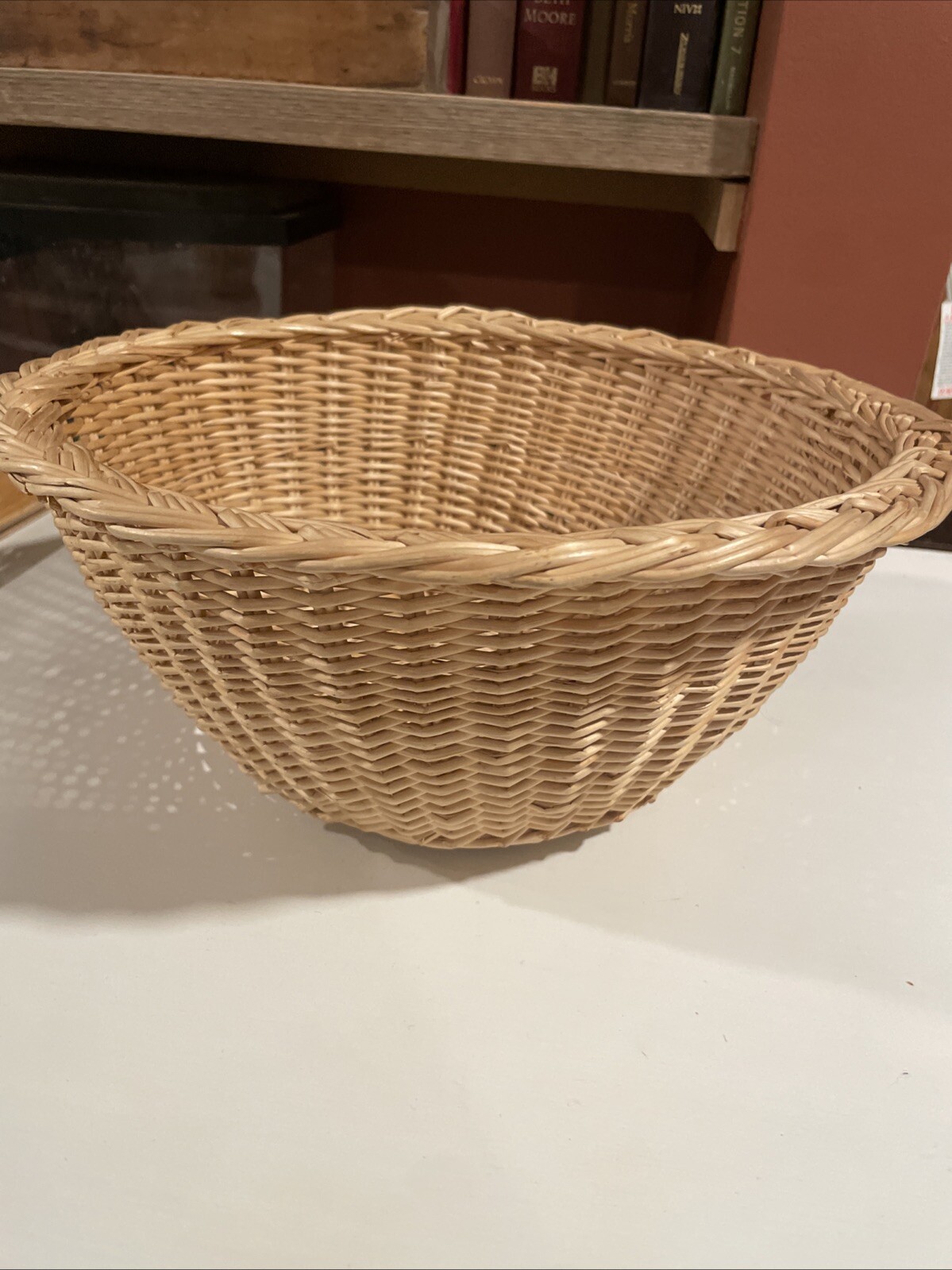 Vintage Round Wicker Storage Basket 6" High x 14” Wide Weaved Rattan Entryway