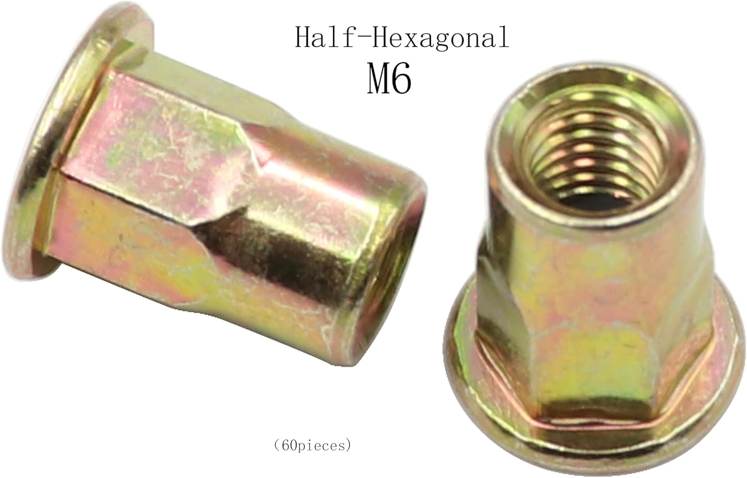 LBY 60Pcs Carbon Steel Rivet Nuts, M6 Thread Insert Nutsert (Half-Hexagonal) Riv