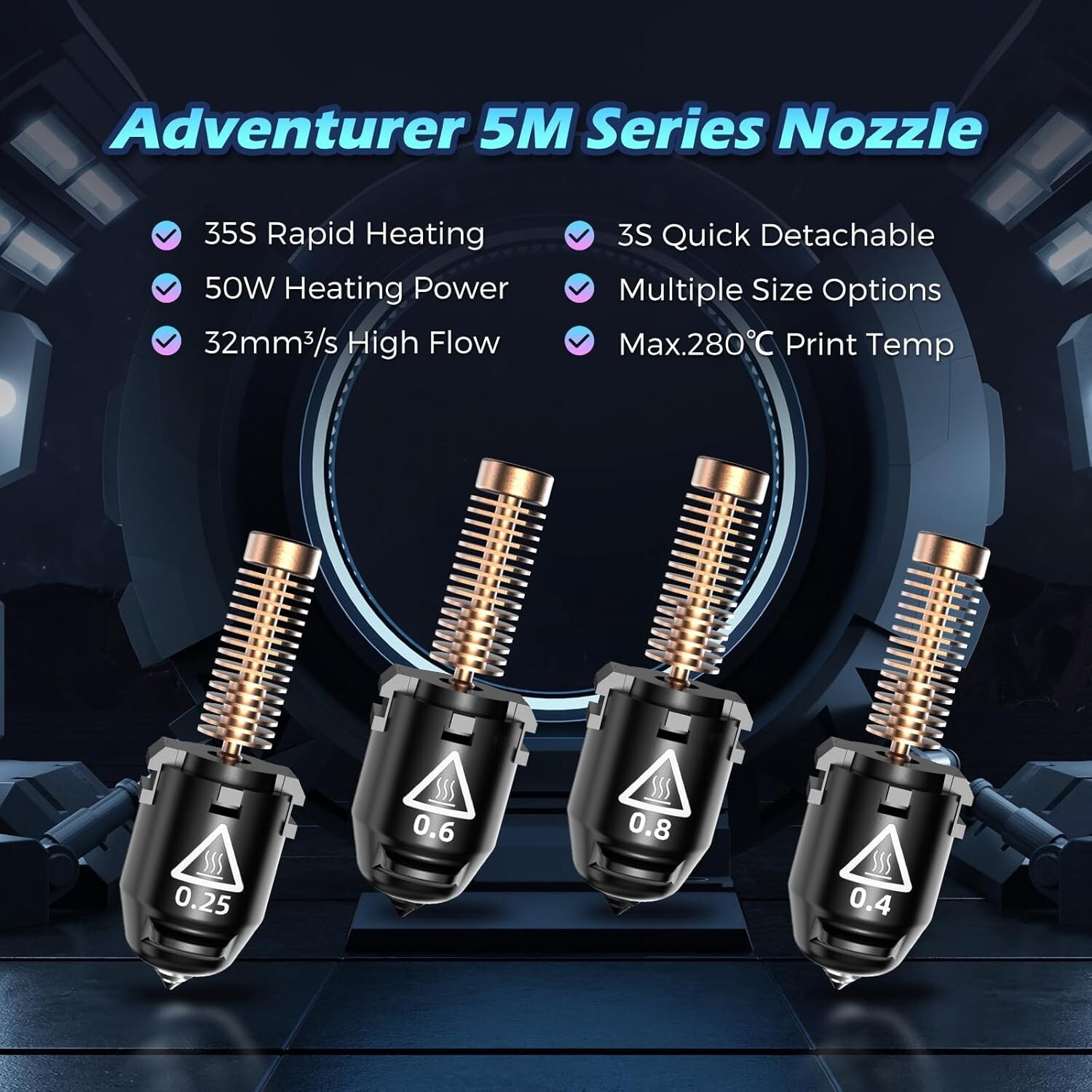 FLASHFORGE Adventurer 5M Series 3D Printer Nozzle Assembly 280℃ High Flow 32mm³/
