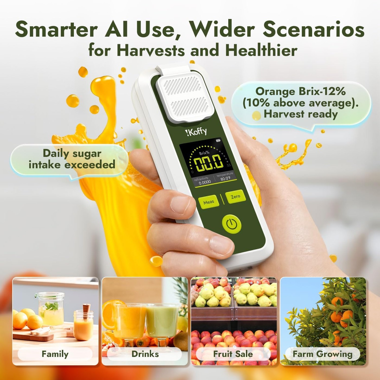 AI Digital Brix Refractometer with ATC, APP Sync & AI Analysis, 0-55% Range, ...