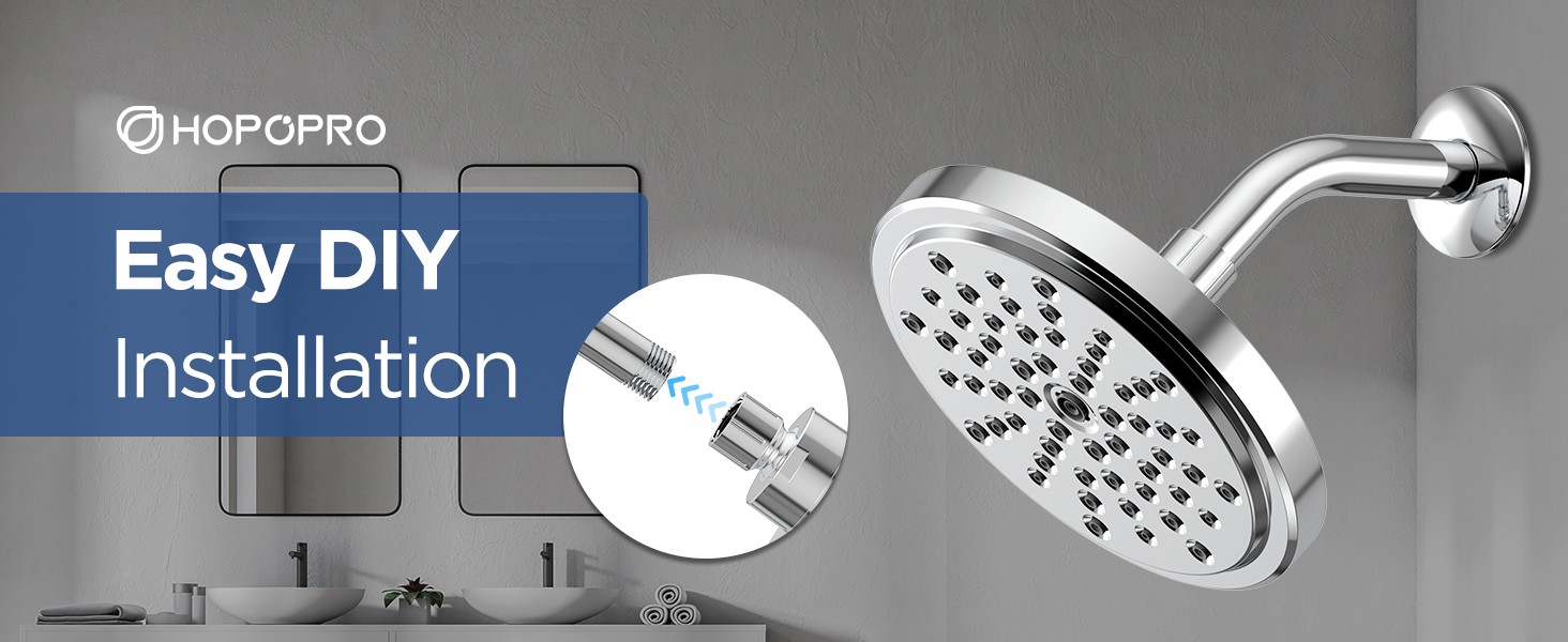 High Flow Shower Head - High Pressure Rain - 7 Inch Rainfall Spray Showerhead -