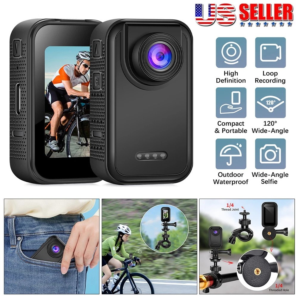 Thumb Action Camera 32GB Mini Body Camera, Wearable Pocket Cam Portable