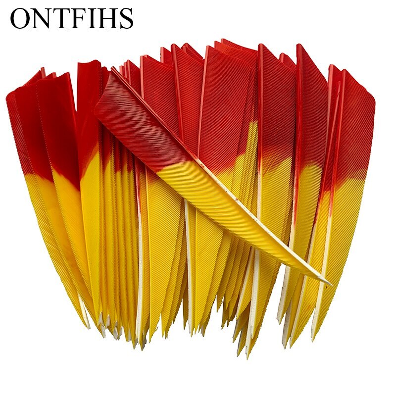 36Pcs 4Inch Shield Yellow Gradient Red Feather Fletches for Archery DIY Arrow