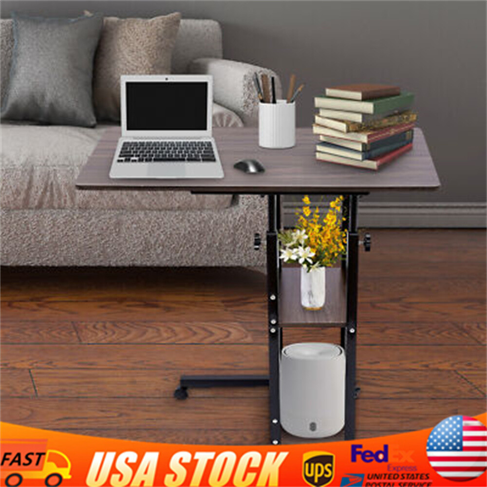 C-Shaped Side Table Adjustable, Height Adjustable C Table with Wheels