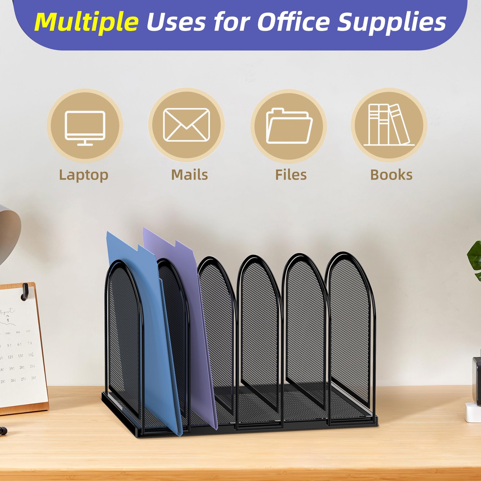 File Organizer for Desk, 5-Section Mesh Desk Organizer, Vertical File Holder ...
