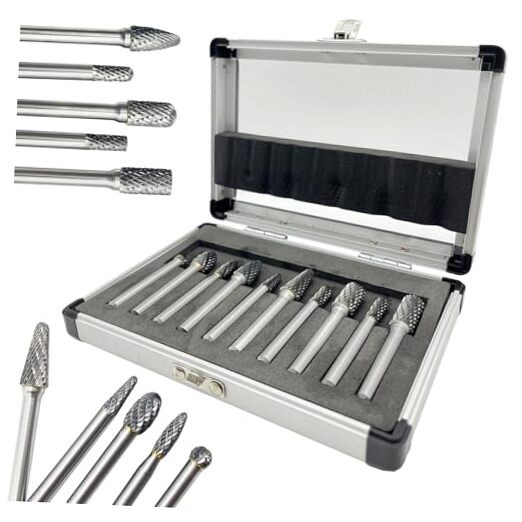 10Pcs Carbide Burr Set for Die Grinder Bits,1/4" Shank Double Cut Rotary Tool