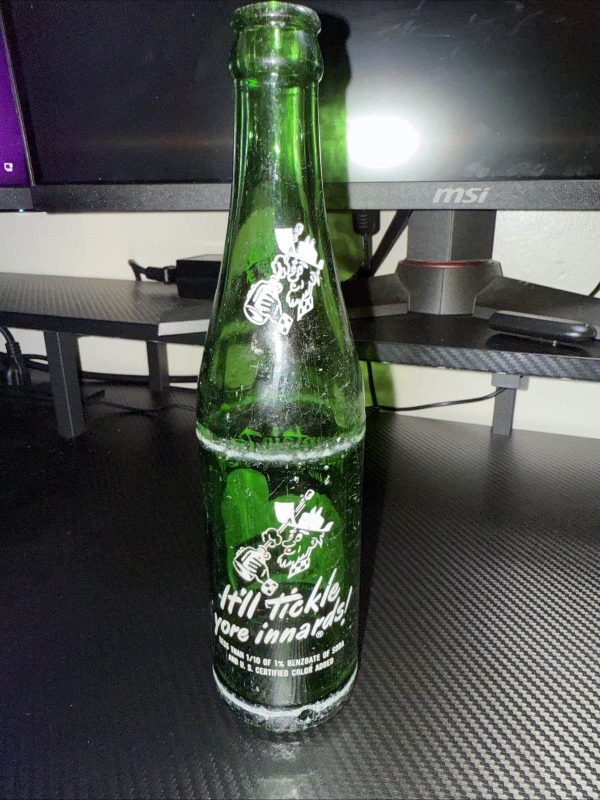 Vintage Mountain Dew “Tickle Yore Innards” Green Glass 10 Oz Soda Pop Bottle