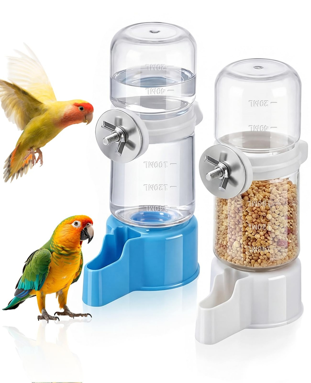 2 PCS Automatic Bird Cage Water Dispenser, Parakeet Parrot Feeder Hanging Dri...