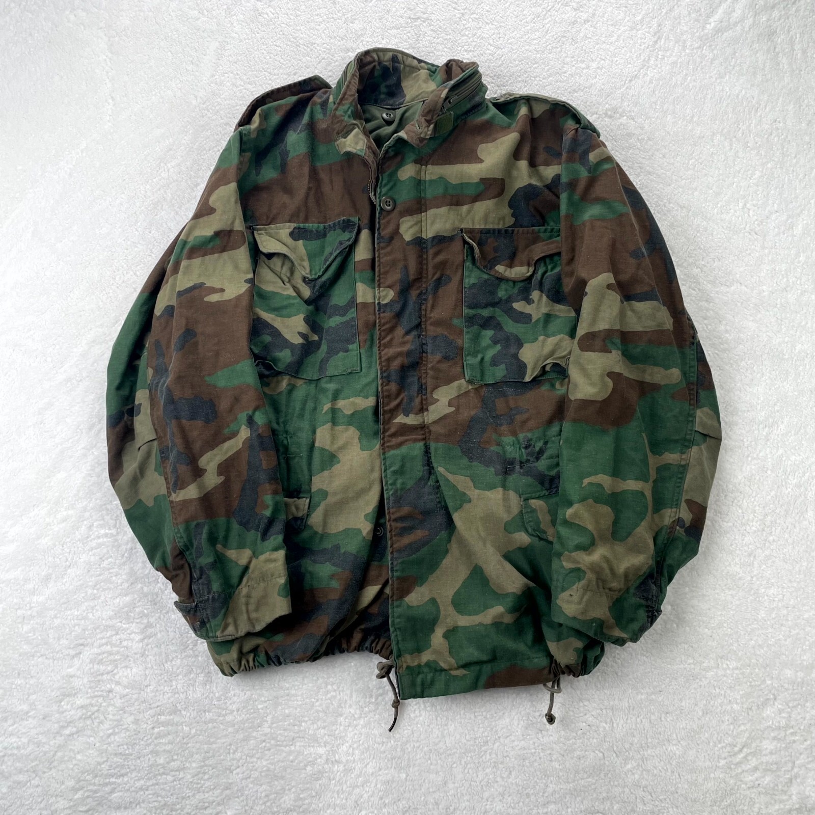 VTG Military Jacket Mens Medium Green Camo Field Cold Weather M65 Woodland 80s