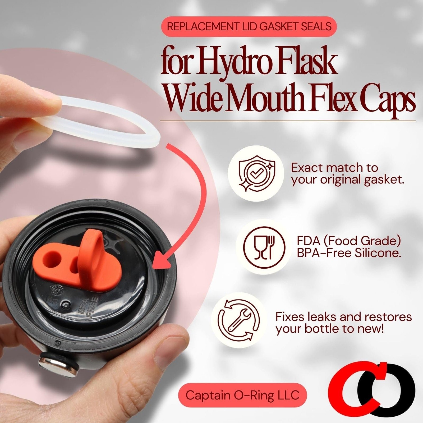 Captain O-Ring - Lid Gaskets for Hydro Flask Wide Mouth Flex Caps (5 Pack)