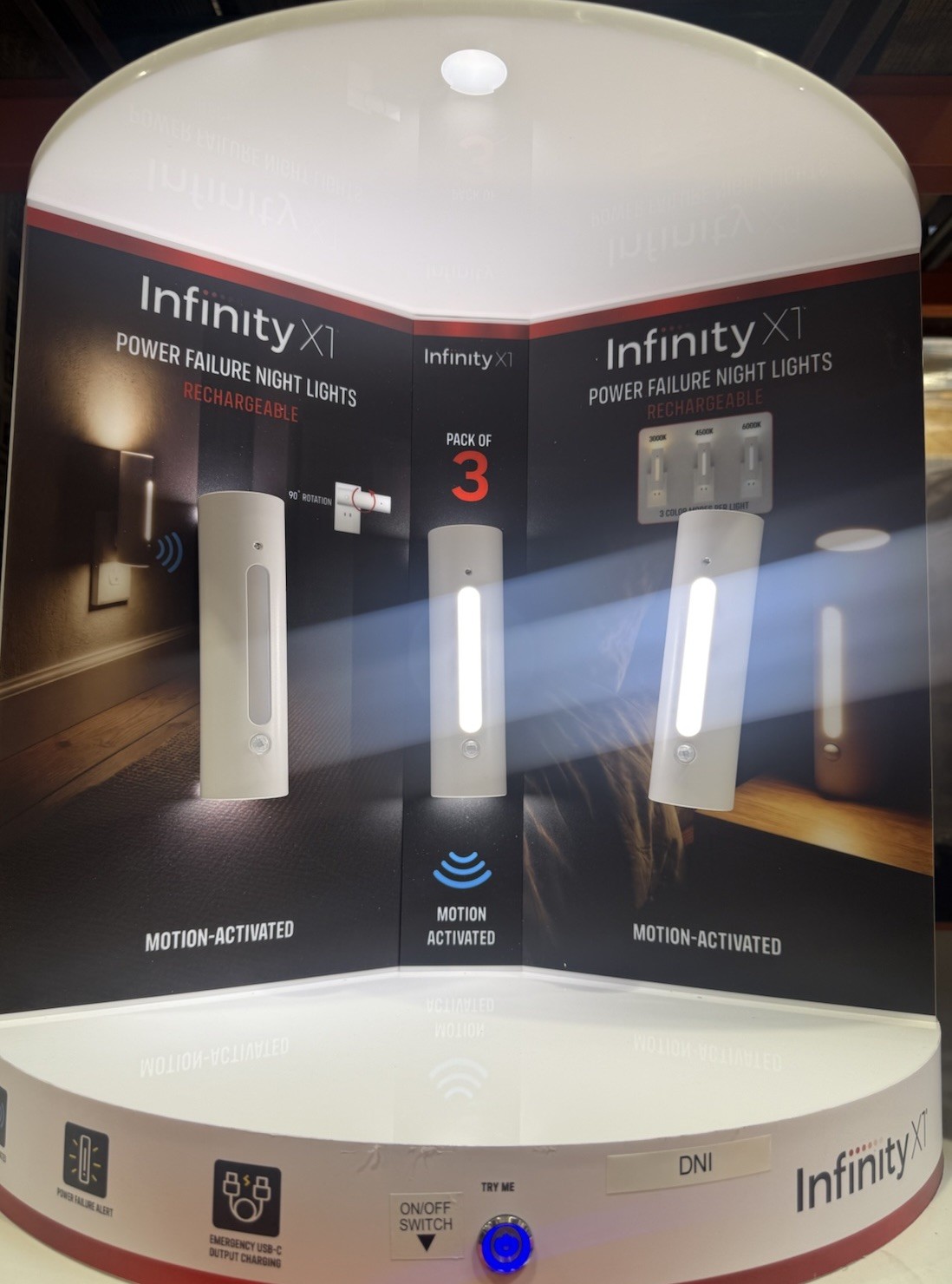 Infinity X1 Power Failure Night Light 3-Pack Motion Sensor Emergency USB-C NEW
