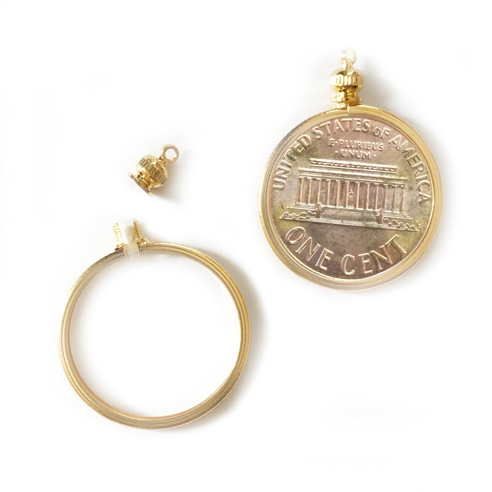 Penny USA / 1 cent Coin Holder Bezel ~ Goldtone charm, necklace, pendant pk/4