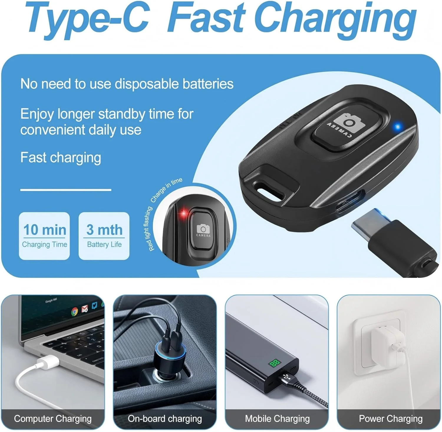 New Bluetooth Camera Remote Shutter for iPhone and Android Smartphones,Rechargea