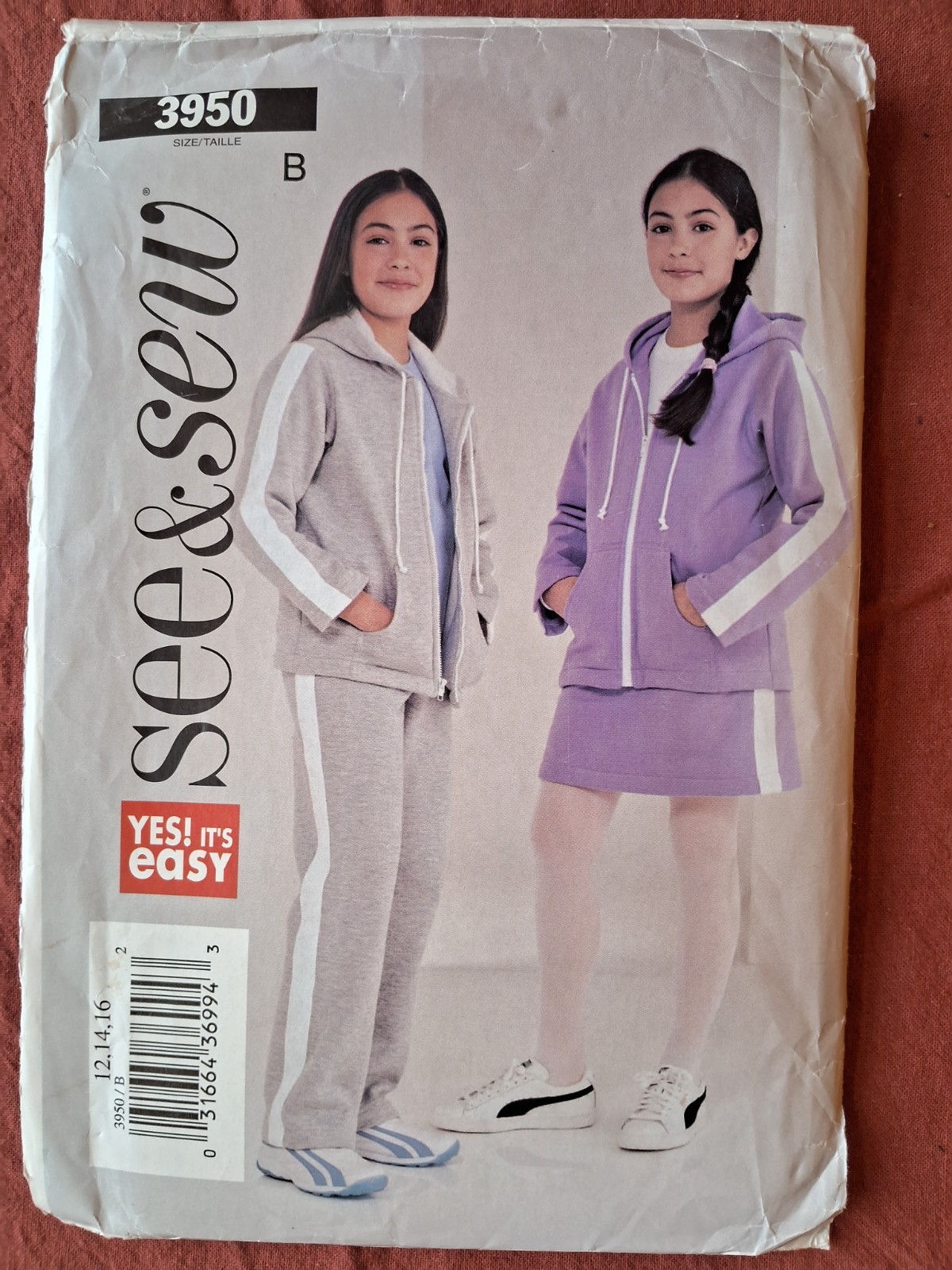 See & Sew Pattern 3950 Hooded zip up and pants skirt Girls Sz 12-14-16 Uncut