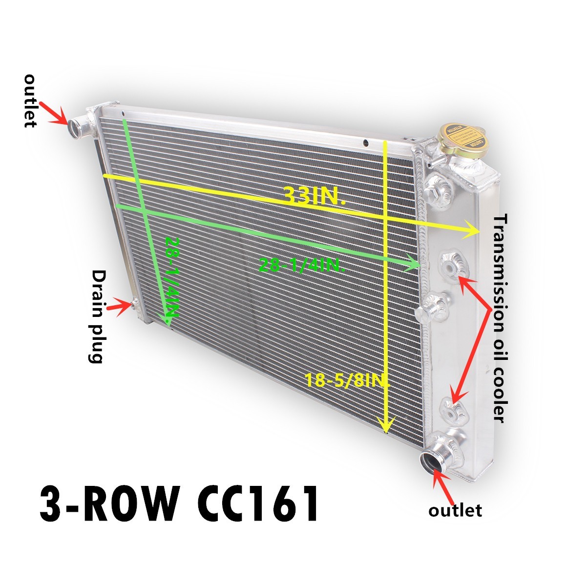 CC161 1965-1974 Cadillac DeVille All Aluminum KR Radiator 3 Row 28x17" Core