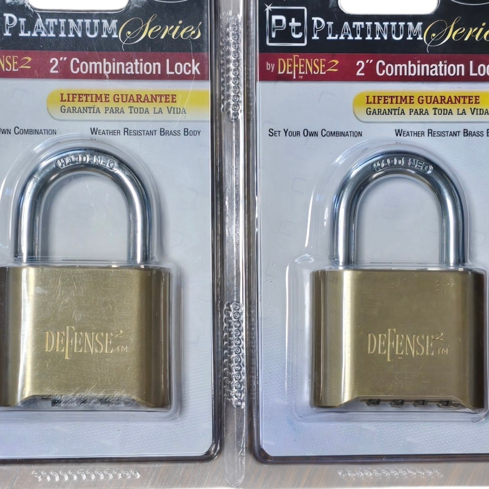 2pcs- Packrite Platinum Series 2" COMBINATION Padlock - Brass